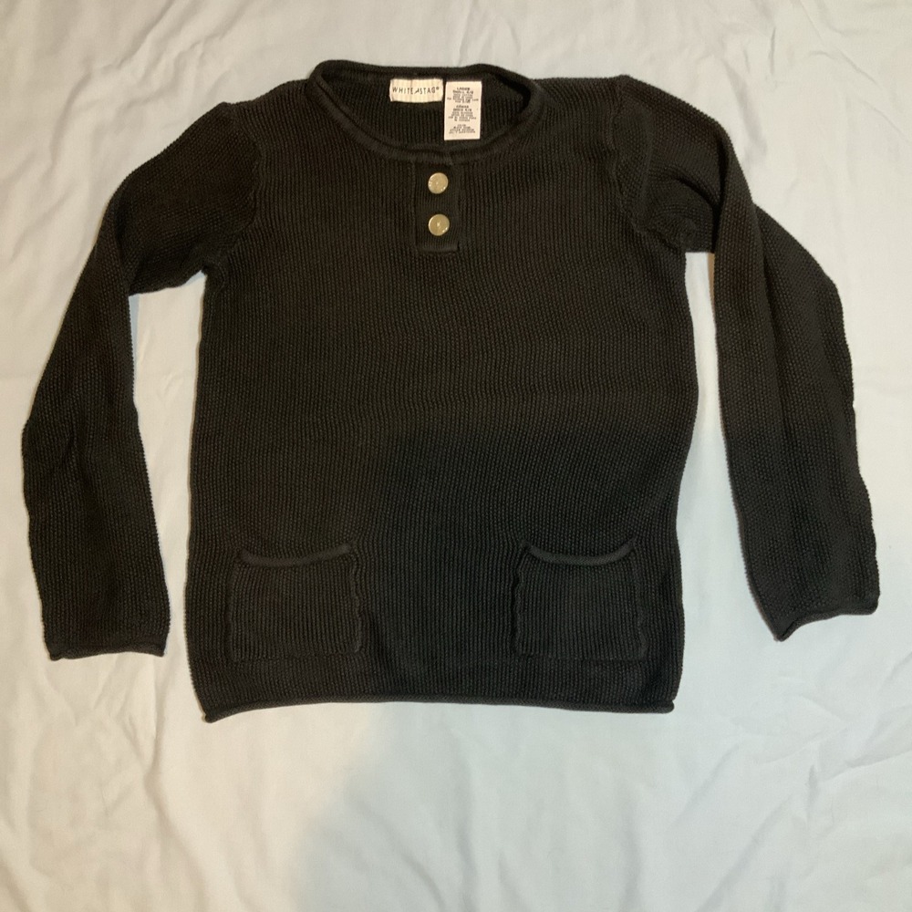 White Stag Black Cotton Knit Henley‎ Sweater Ladies Small WS185134 Pullover